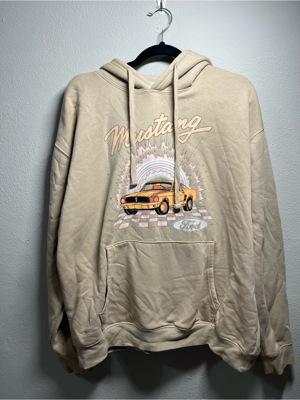 Ford Mustang Retro Graphic Hoodie - Beige